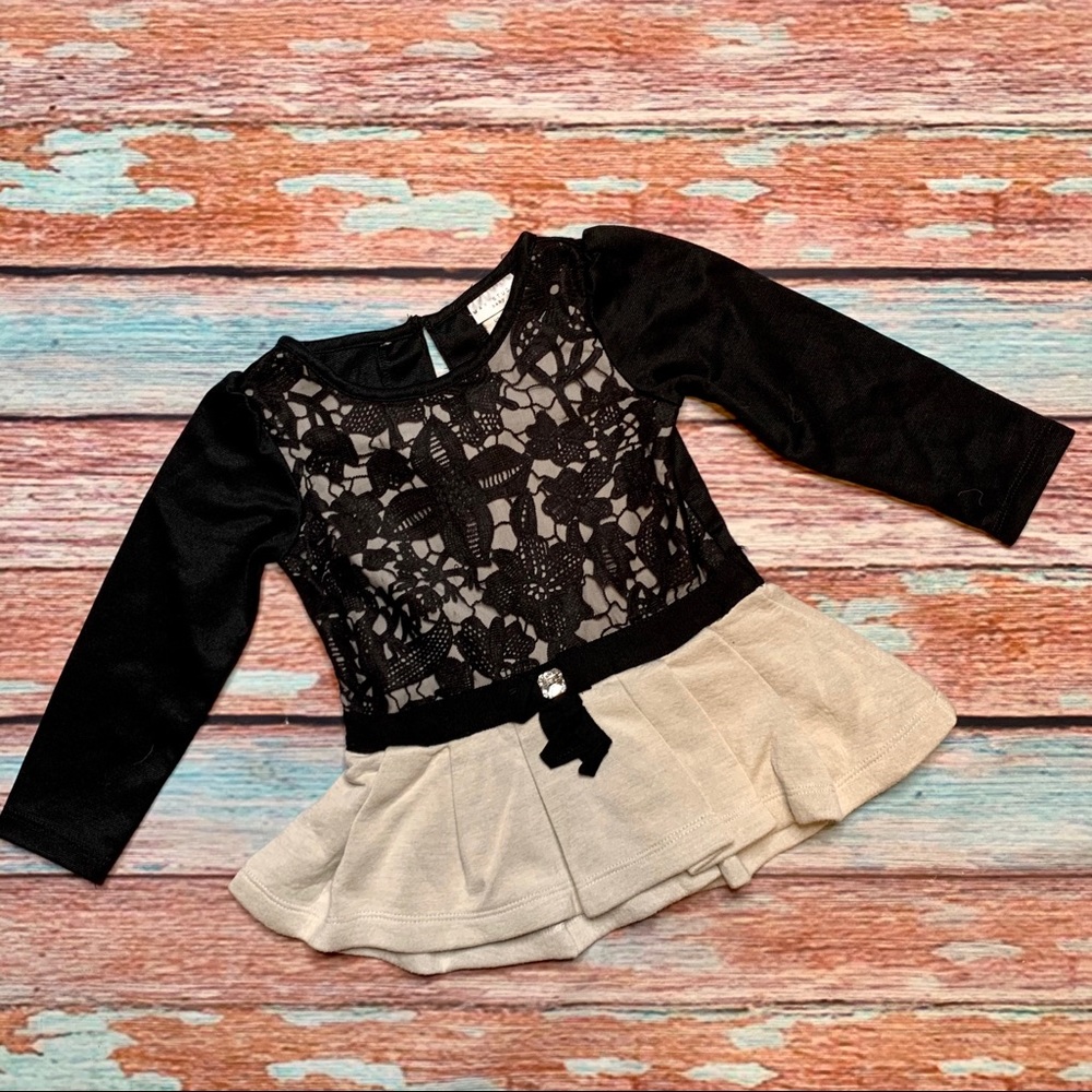 Max Studio Black Lace Peplum Long Sleeve Top
